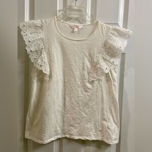 Women's LC Lauren Conrad White Eyelet Ruffle Sleeveless Blouse Top Size M